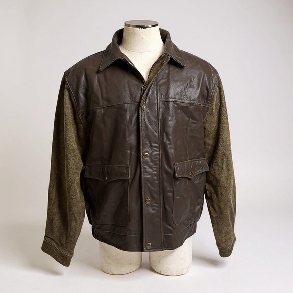The Territory Ahead Leather  Bomber Jacket Men's XL Brown‎ Green - Picture 5 of 9